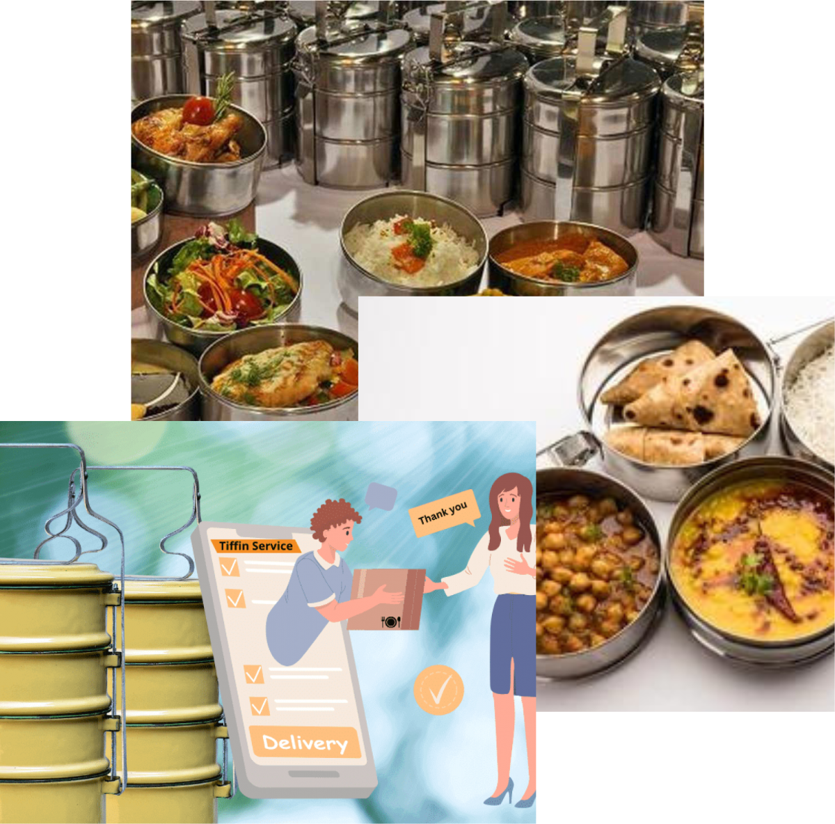 Woman enjoying food, meals in storage container, and food bowls on a table